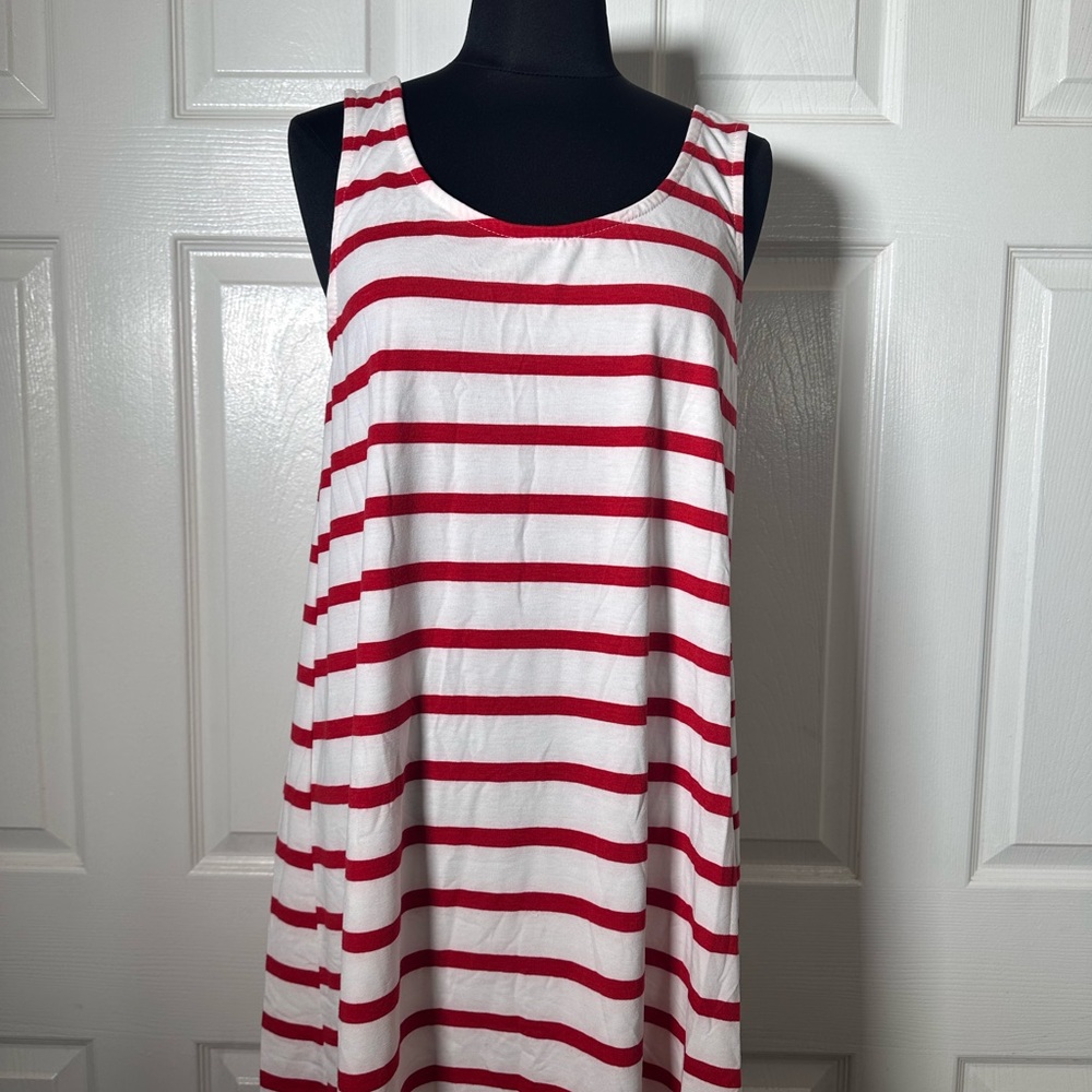 Red and White Striped Sleeveless Dress